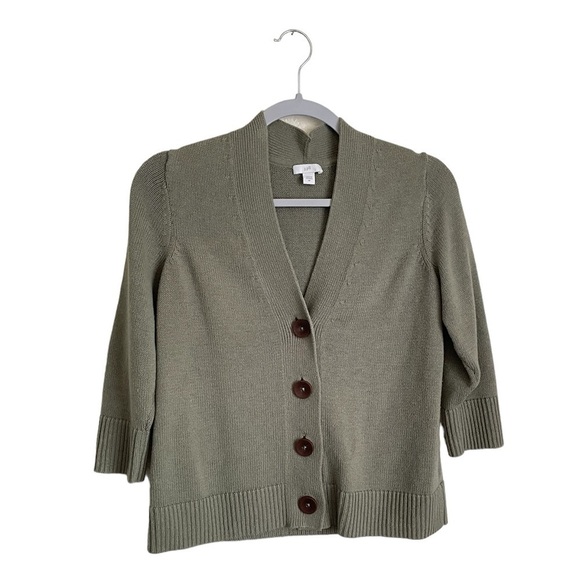 J. Jill V Neck 3/4 Sleeve Button Front Cardigan Sweater XS Eucalyptus Green - Picture 1 of 9